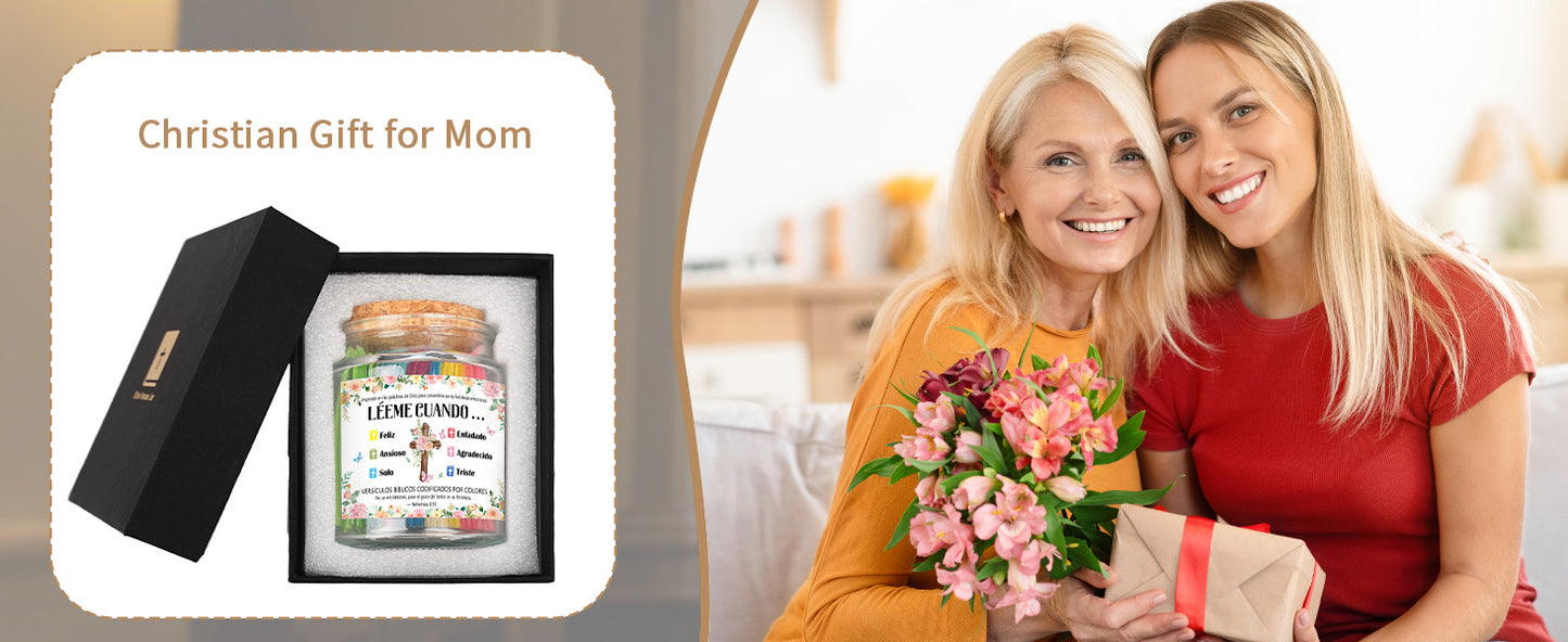 Bozidol Spanish Bible Verse Jar, Leeme Cuando te Sientas Versículos en Español, Tarro de Versículos Bíblicos en Español, Christian Gifts for Women with Bracelet, Keychain, Ribbon and Greeting Card