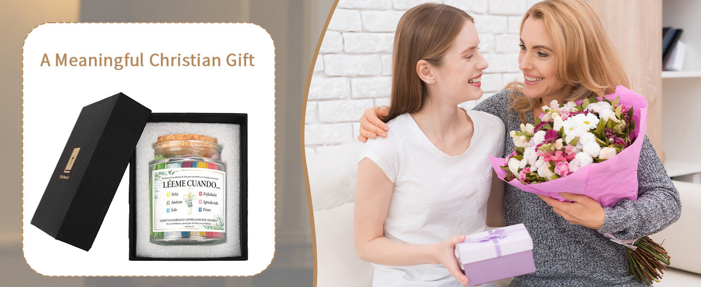 Bozidol Spanish Bible Verse Jar, Leeme Cuando te Sientas Versículos en Español, Tarro de Versículos Bíblicos en Español, Christian Gifts with Rosary Necklace, Keychain, Ribbon and Greeting Card