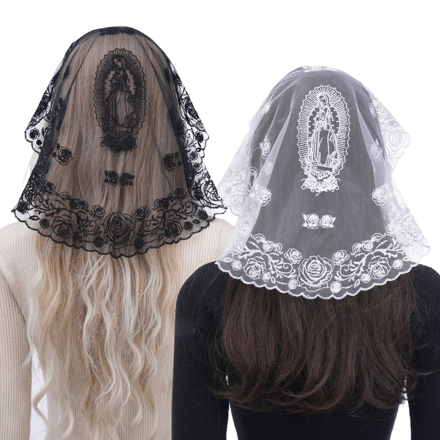 Bozidol 2 Pack Mantilla Veils for Church Catholic, Small Virgin Mary Chapel Veil, Latin Mass Head Coverings for Women Girls