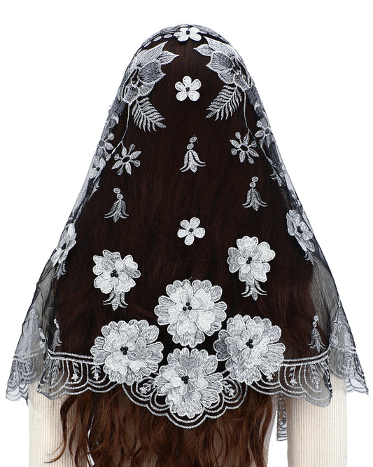 Bozidol Catholic Chapel Mantilla Veil Spanish Lace Head Covering Church Mass Veil for Religious Christian (Black-Gold)