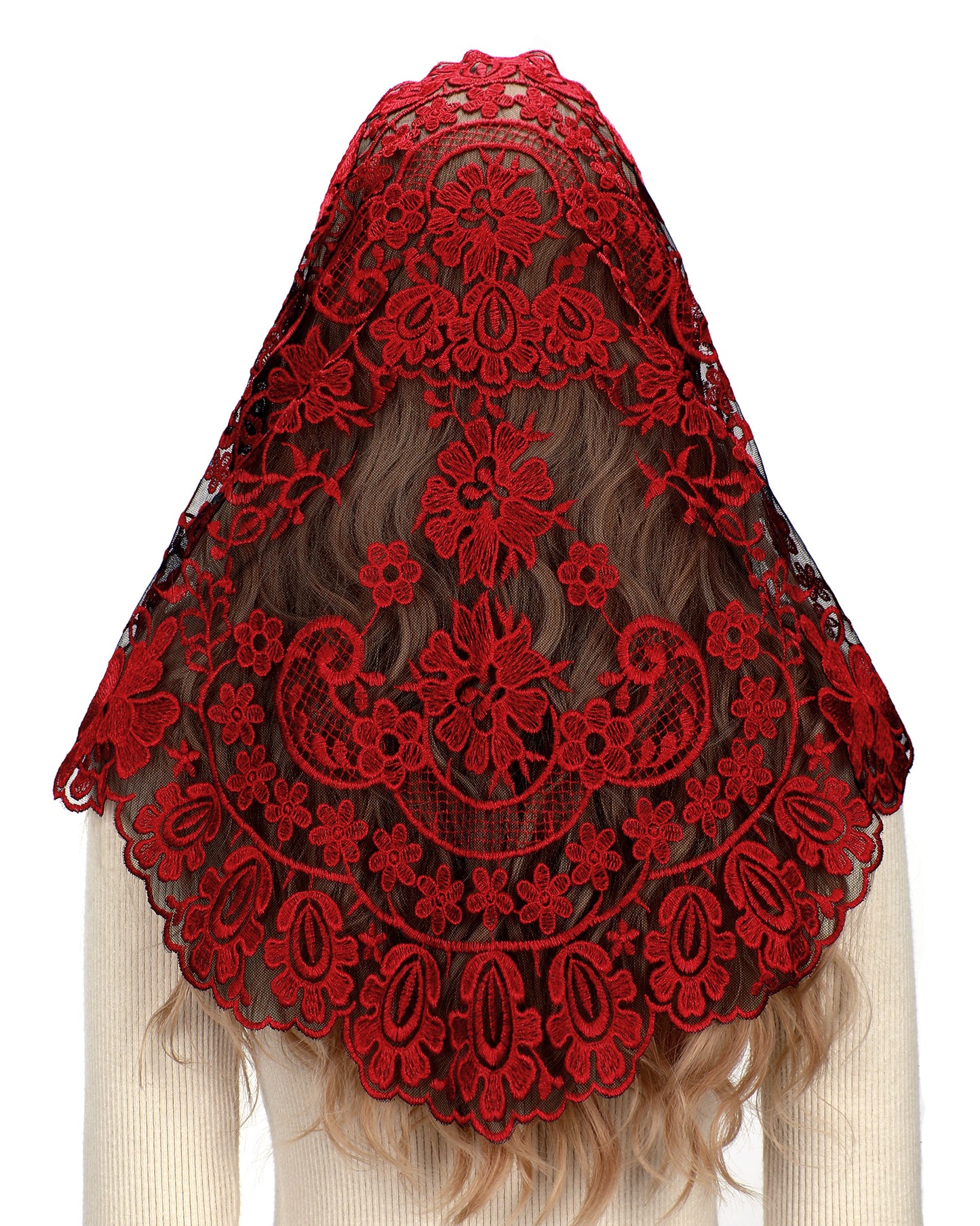 Bozidol Triangle Catholic Church Mantilla Veils for Religious Christian Floral Lace Scarf Shawl Veil with Hairclips