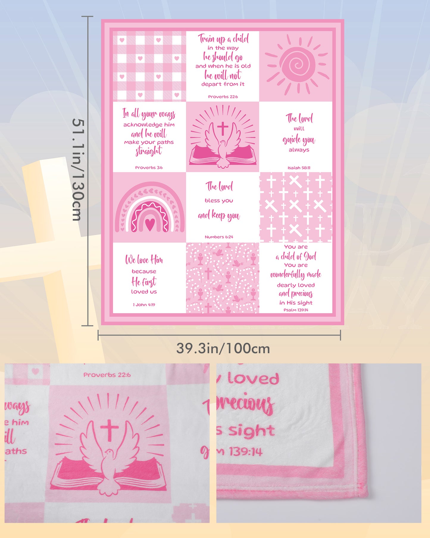 Bozidol Baptism Gifts for Girl, 40"x50" Pink Baby Girl Blanket with Bible Verses Scripture, Baby Receiving Blankets, Christian Religious Baptismal Christening Gifts for Newborn Kids