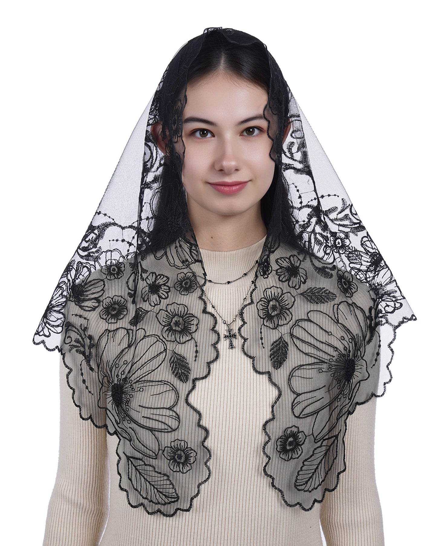 Bozidol Mantilla Veils for Church Catholic, Virgin Mary and Child Jesus Lace Chapel Veil, Latin Mass Head Coverings for Women