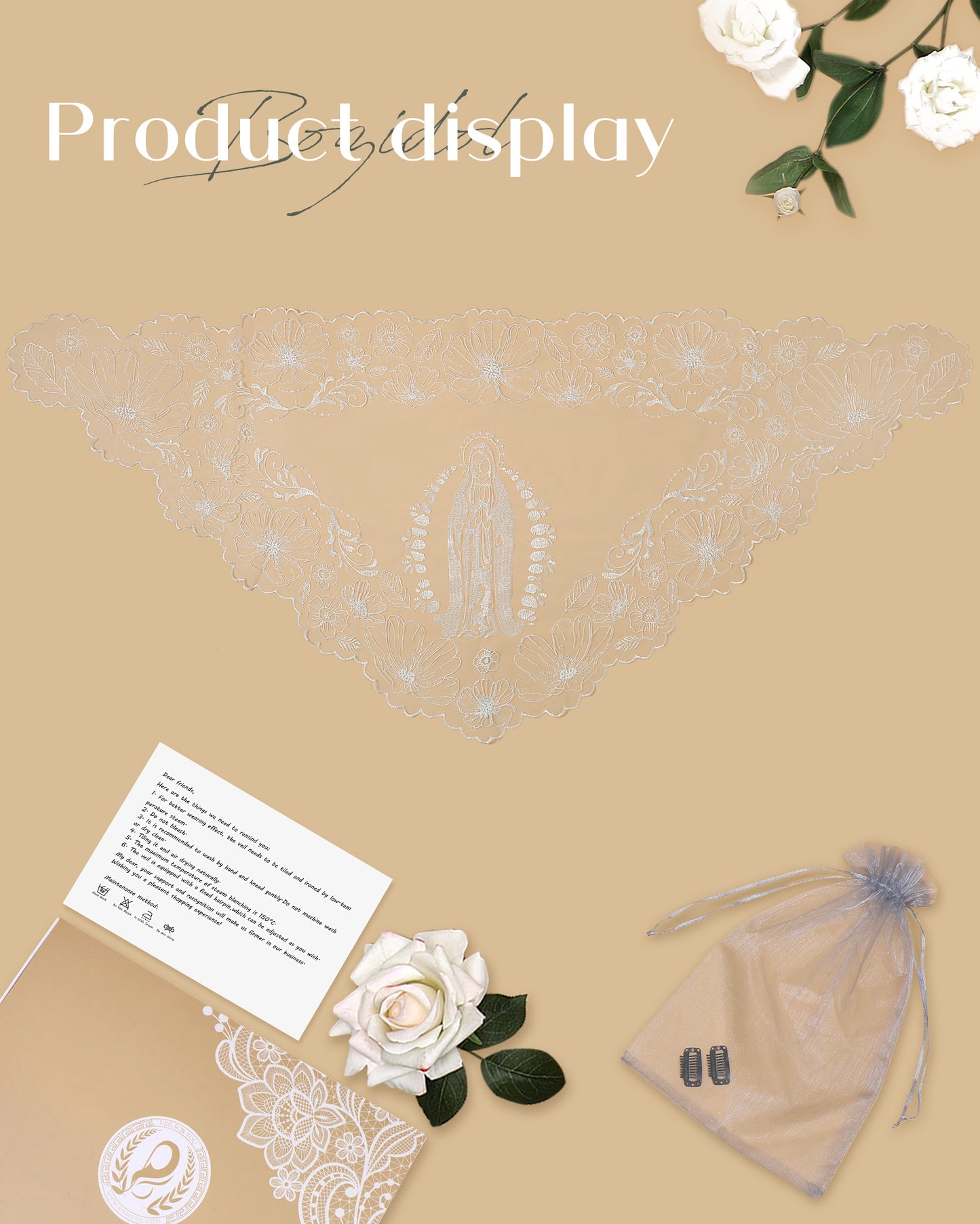 Bozidol Veils for Church Catholic, Triangle Virgin Mary Lace Mantilla Chapel Veil, Latin Mass Prayer Head Coverings for Women