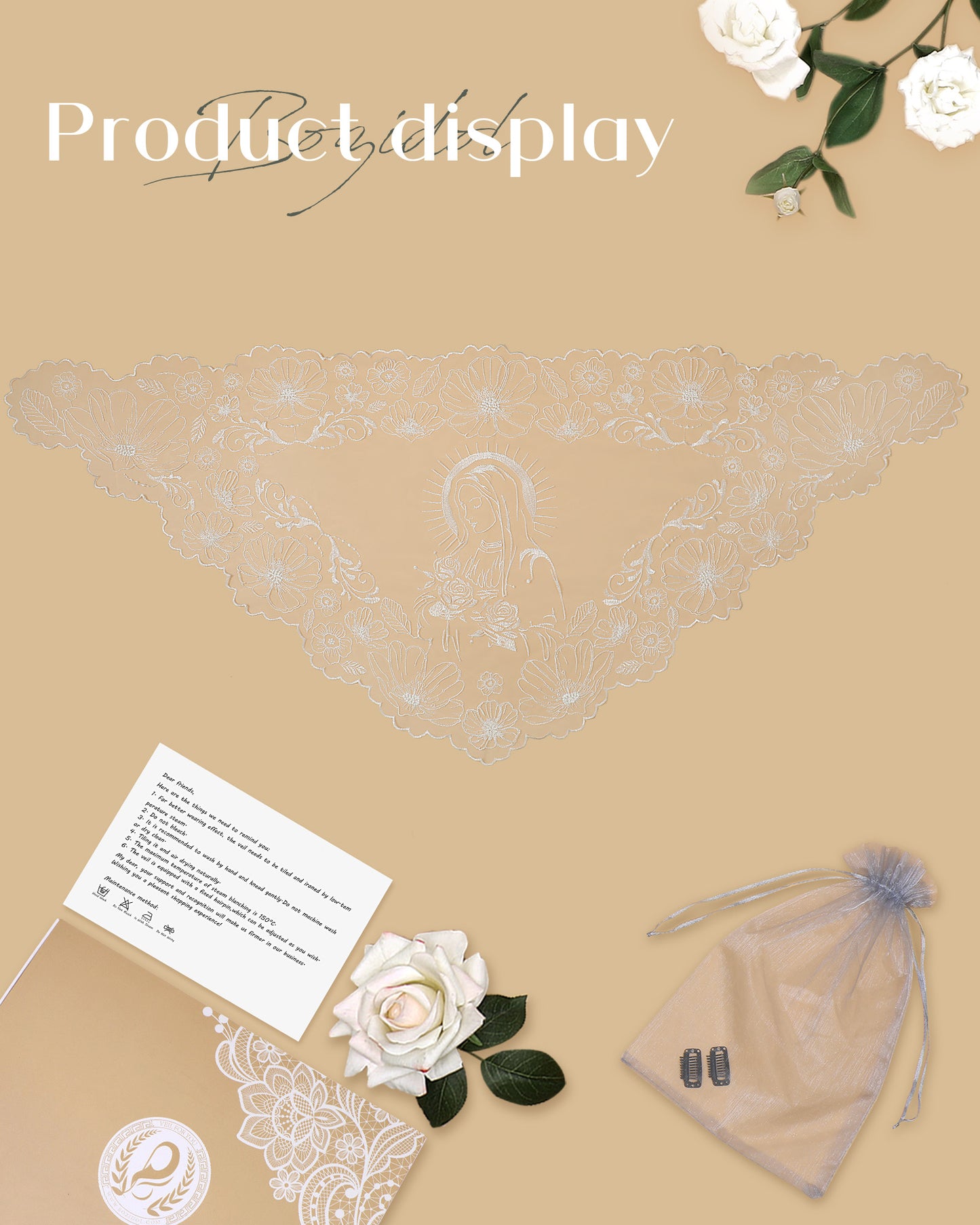 Bozidol Veils for Church Catholic, Triangle Virgin Mary Lace Mantilla Chapel Veil, Latin Mass Prayer Head Coverings for Women