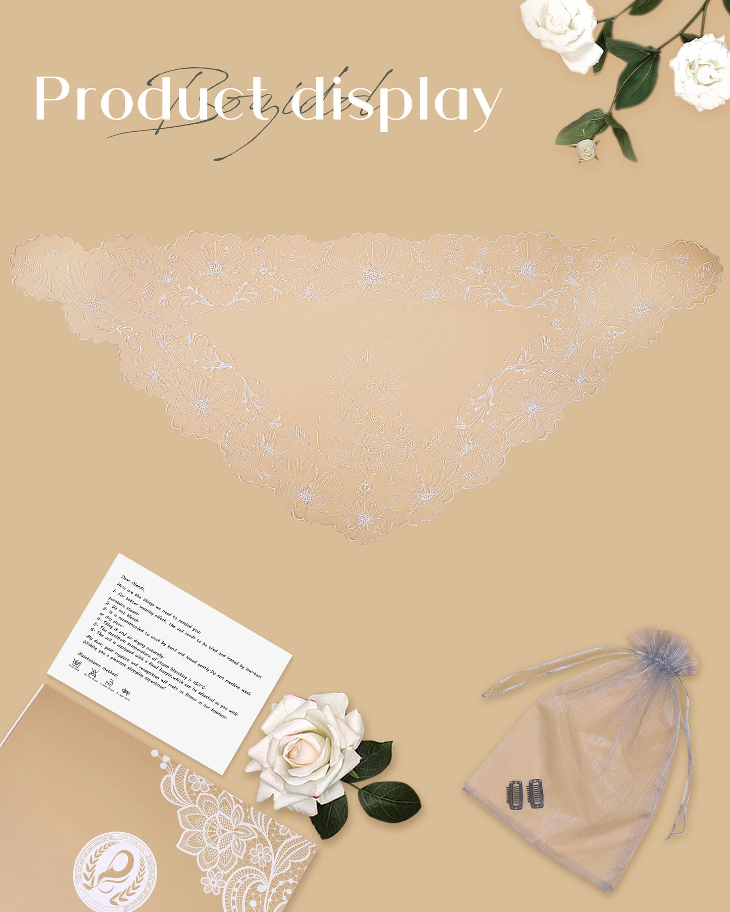 Bozidol Mantilla Veils for Church Catholic, Virgin Mary and Child Jesus Lace Chapel Veil, Latin Mass Head Coverings for Women