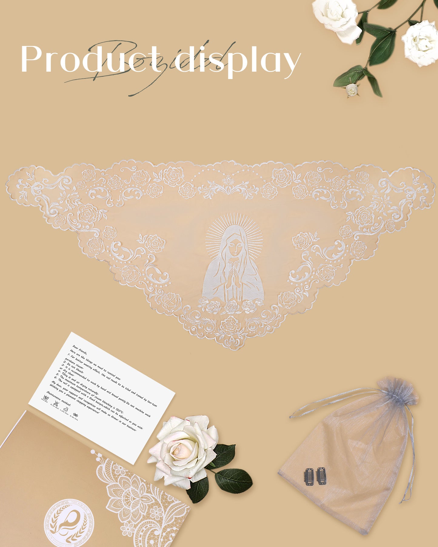 Bozidol Mantilla Veils for Church Catholic, Triangle Blessed Virgin Mary Chapel Veil Latin Mass Lace Head Coverings for Women