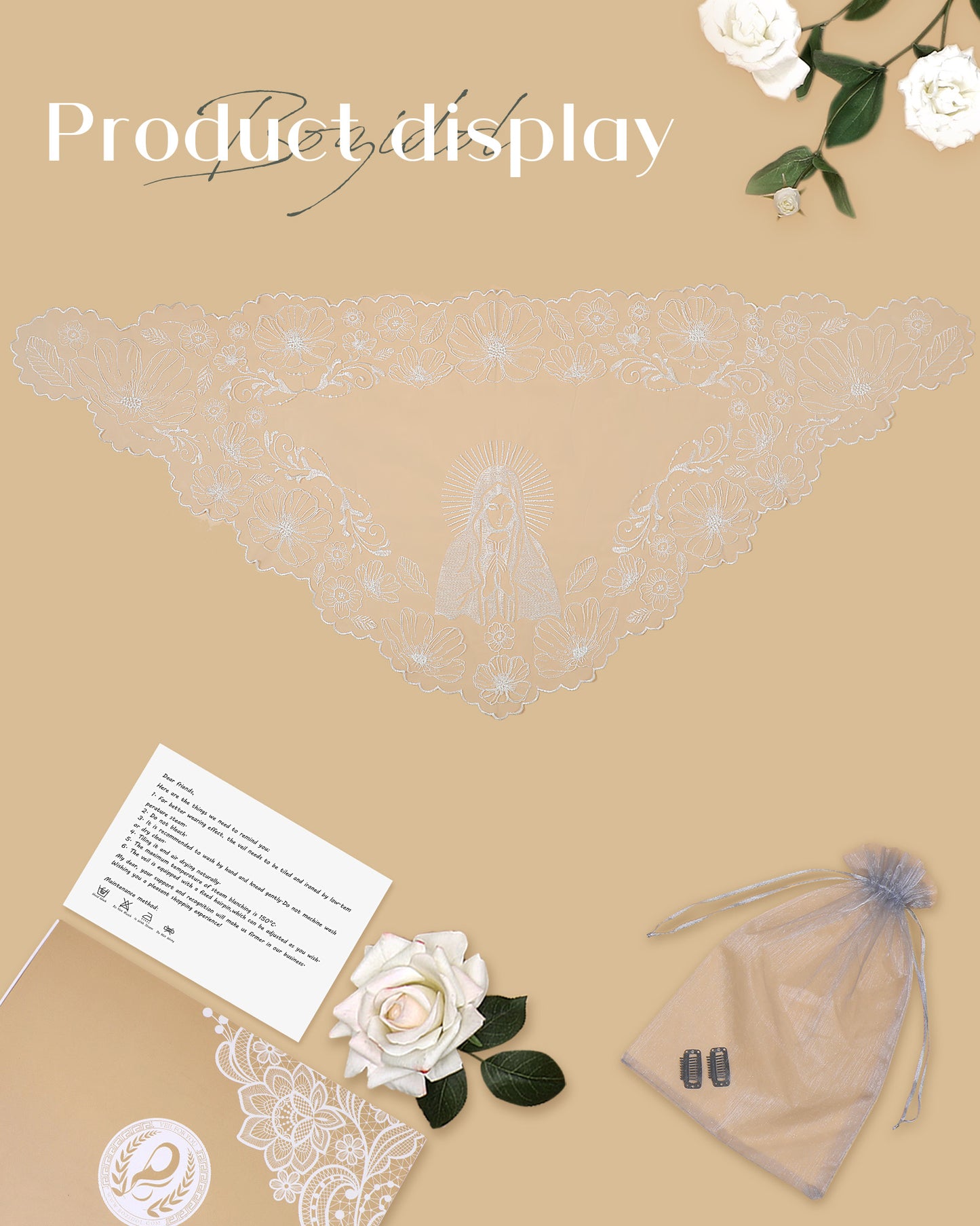 Bozidol Veils for Church Catholic, Triangle Virgin Mary Lace Mantilla Chapel Veil, Latin Mass Prayer Head Coverings for Women