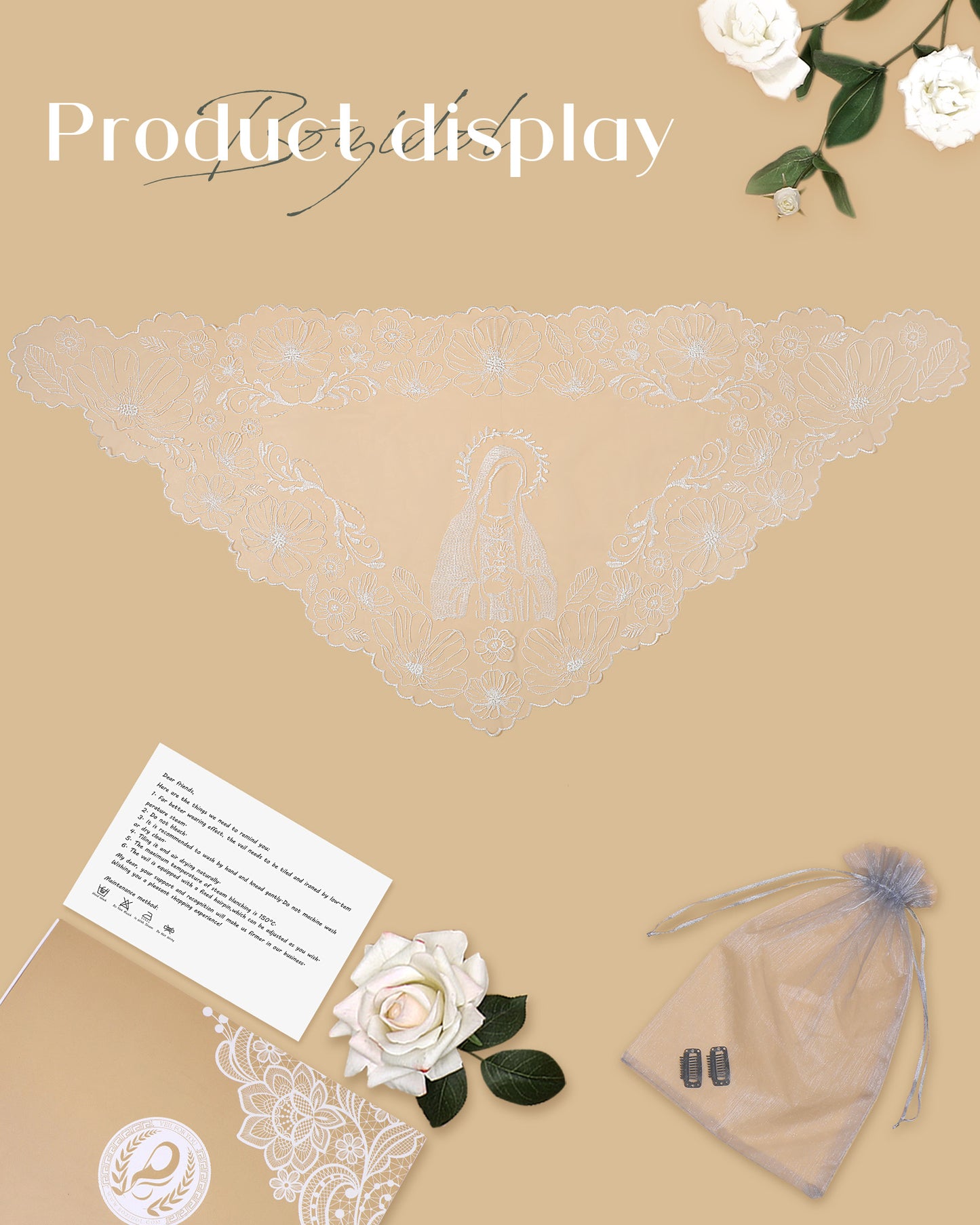 Bozidol Veils for Church Catholic, Triangle Virgin Mary Lace Mantilla Chapel Veil, Latin Mass Prayer Head Coverings for Women