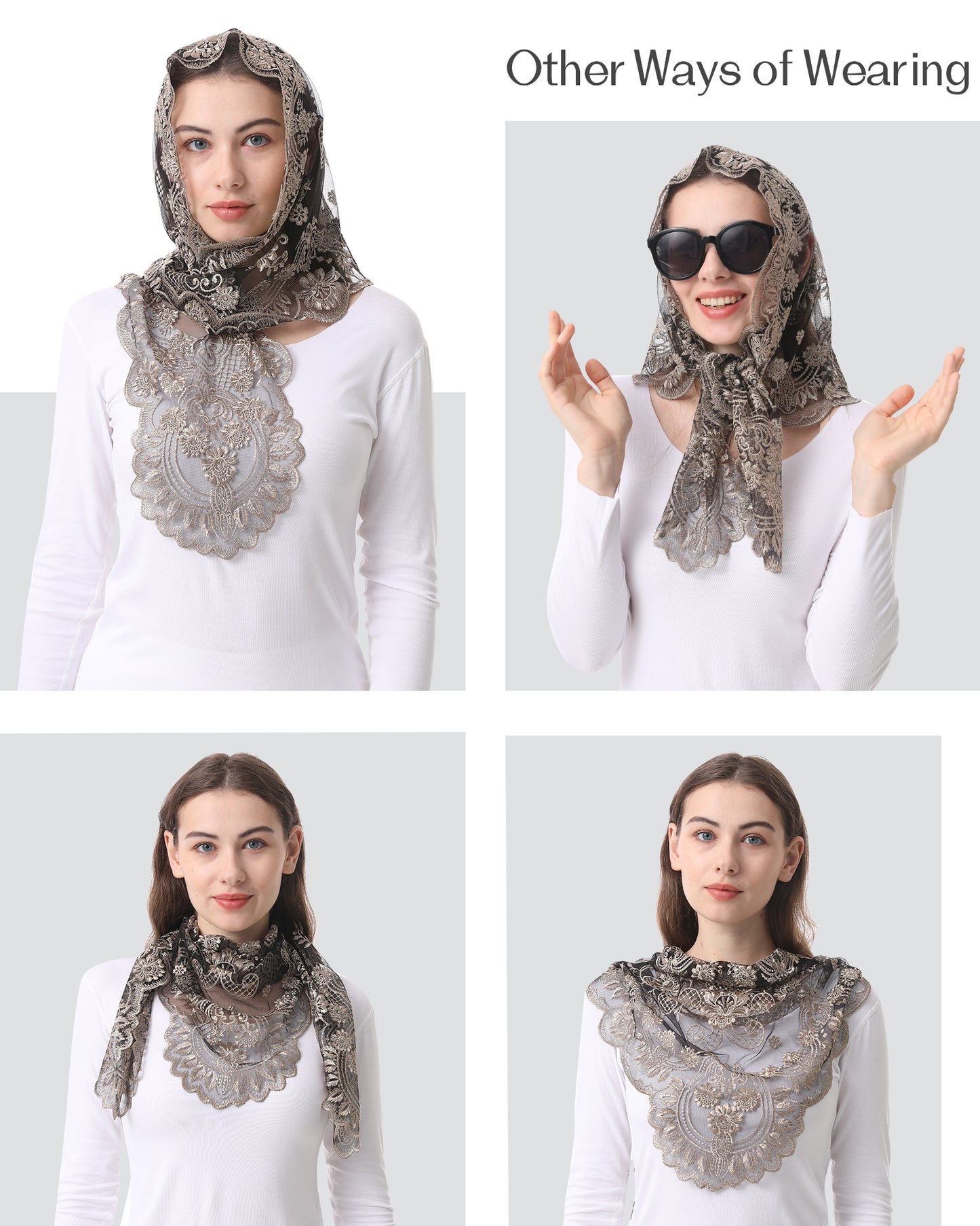 Bozidol Spanish Style Catholic Mass Mantillas Veil for Prayer Floral Orthodox Head Coverings Shawl Chapel Veils