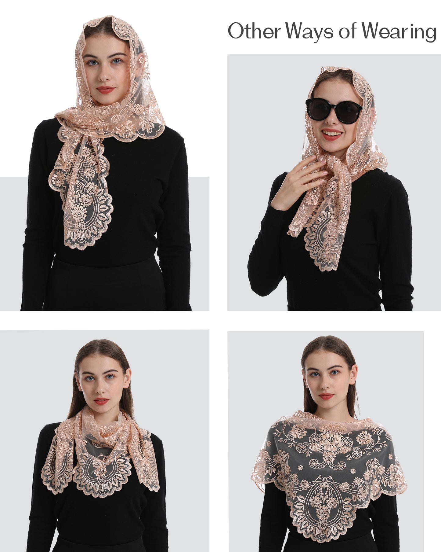 Bozidol Spanish Style Catholic Mass Mantillas Veil for Prayer Floral Orthodox Head Coverings Shawl Chapel Veils