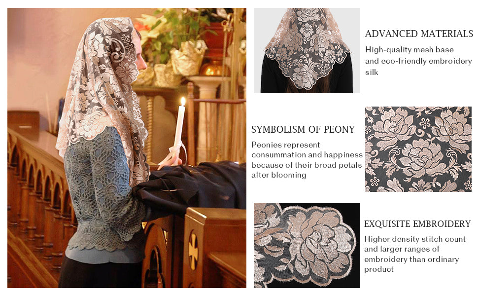 Bozidol Women's Catholic Church Mass Mantilla Veils Triangle Orthodox Headcovering Chapel Soft Lace Veil for Funeral