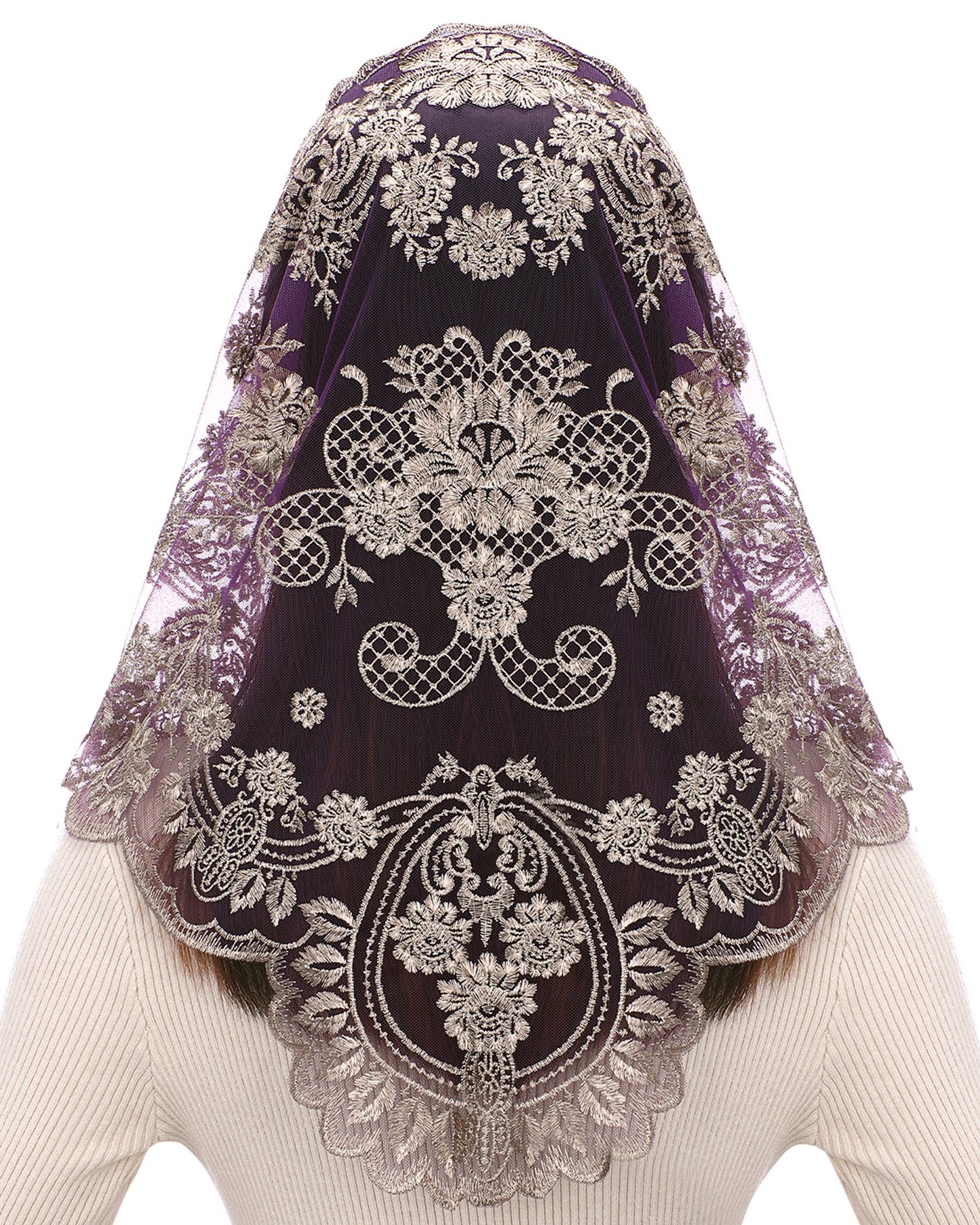 Bozidol Spanish Style Catholic Mass Mantillas Veil for Prayer Floral Orthodox Head Coverings Shawl Chapel Veils