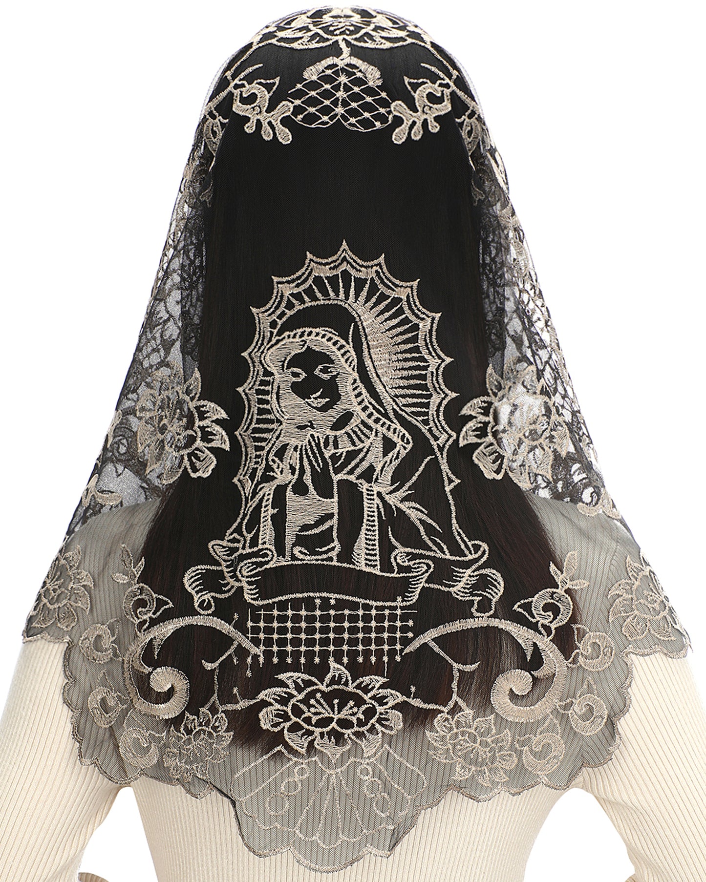 Bozidol Triangle Spanish Catholic Chapel Veil Traditional Church Mass Mantilla Head Covering Prayer Lace Scarf