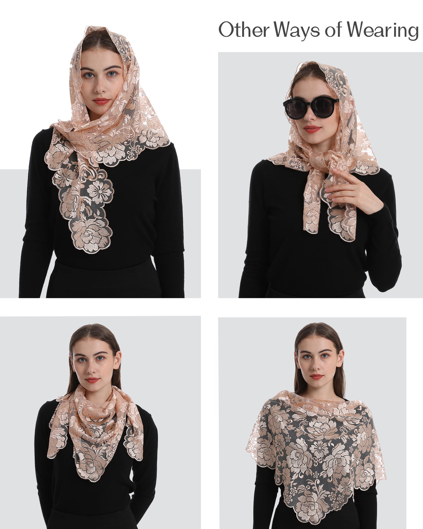 Bozidol Women's Catholic Church Mass Mantilla Veils Triangle Orthodox Headcovering Chapel Soft Lace Veil for Funeral